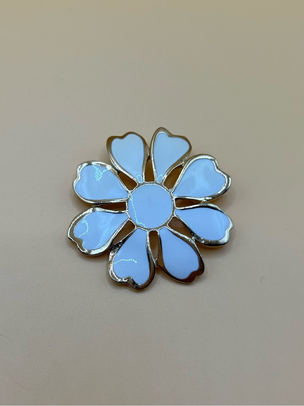 White Enamel Daisy Brooch with Gold Trim